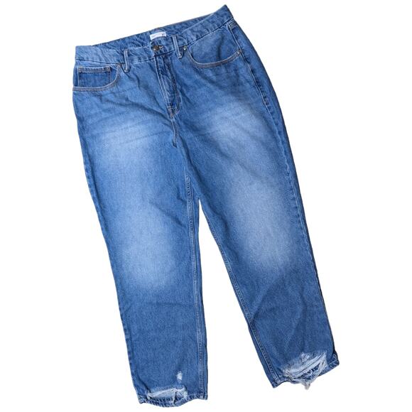 Good American Good '90s Duster Straight Leg Distressed Ankle Length Jeans 14 32 - Picture 1 of 6